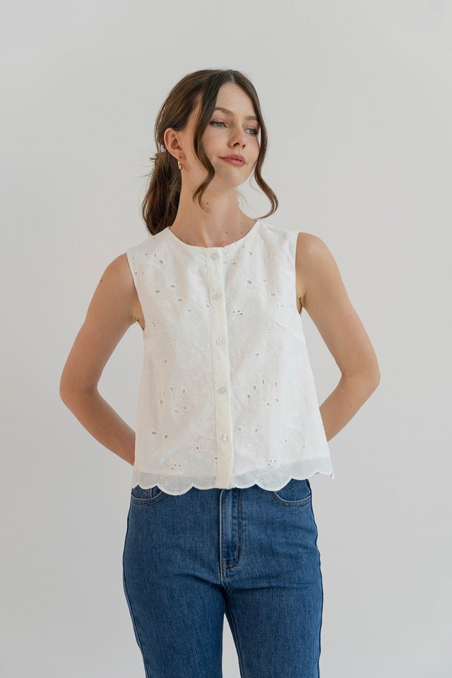 SERENE EYELET VEST TOP WHITE