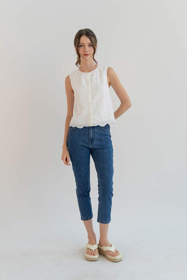 SERENE EYELET VEST TOP WHITE