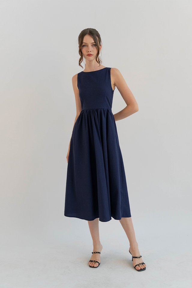 SHAWNA BOATNECK DRESS NAVY