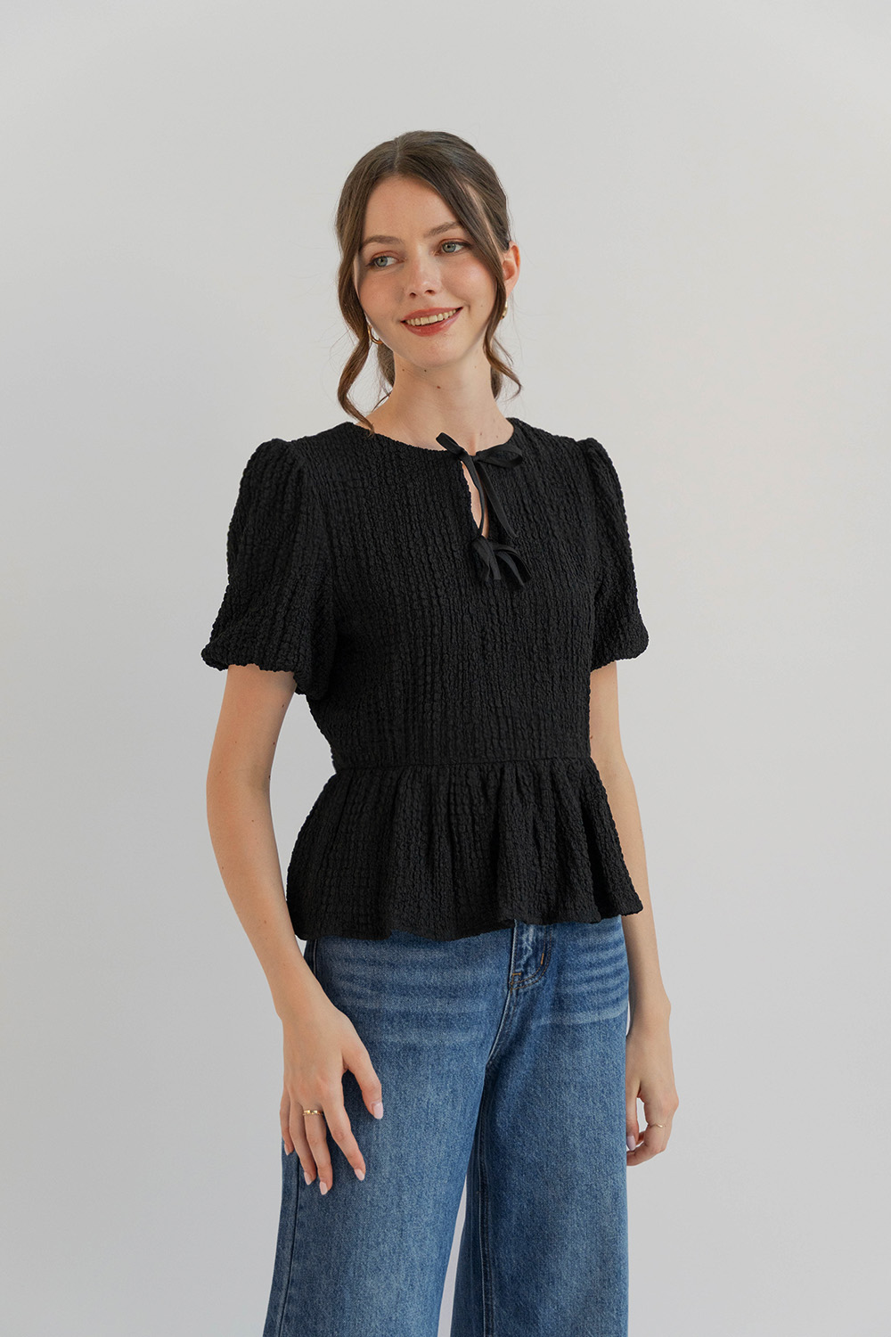 ELEANOR PUFF SLEEVE TOP BLACK | The Willow Label