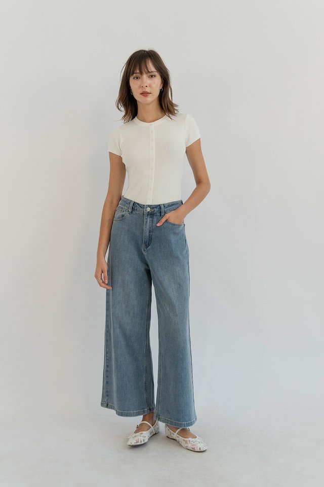 ABEL MIDRISE WIDE DENIM JEANS (PETITE) MIDWASH