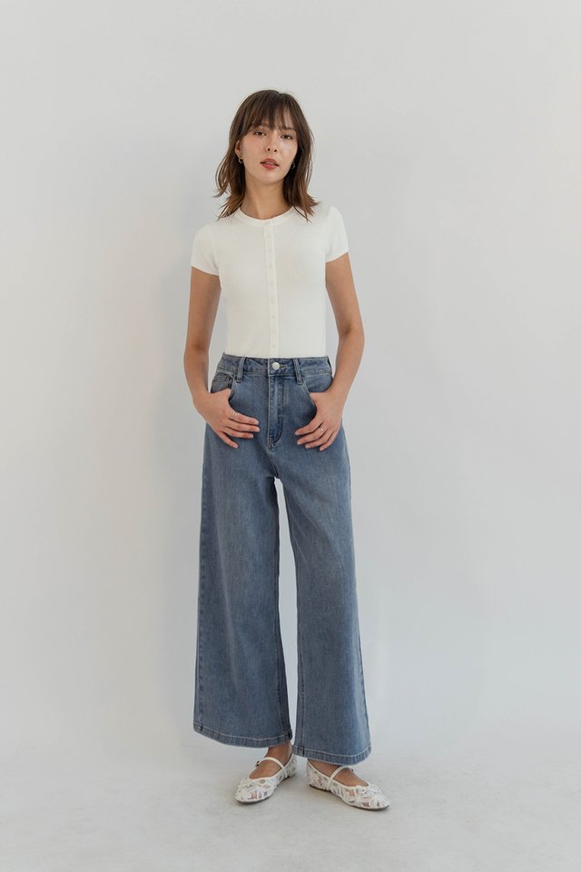ABEL MIDRISE WIDE DENIM JEANS (PETITE) MIDWASH