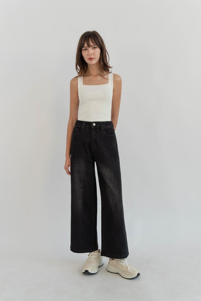 ABEL MIDRISE WIDE DENIM JEANS (REGULAR) WASHED BLACK
