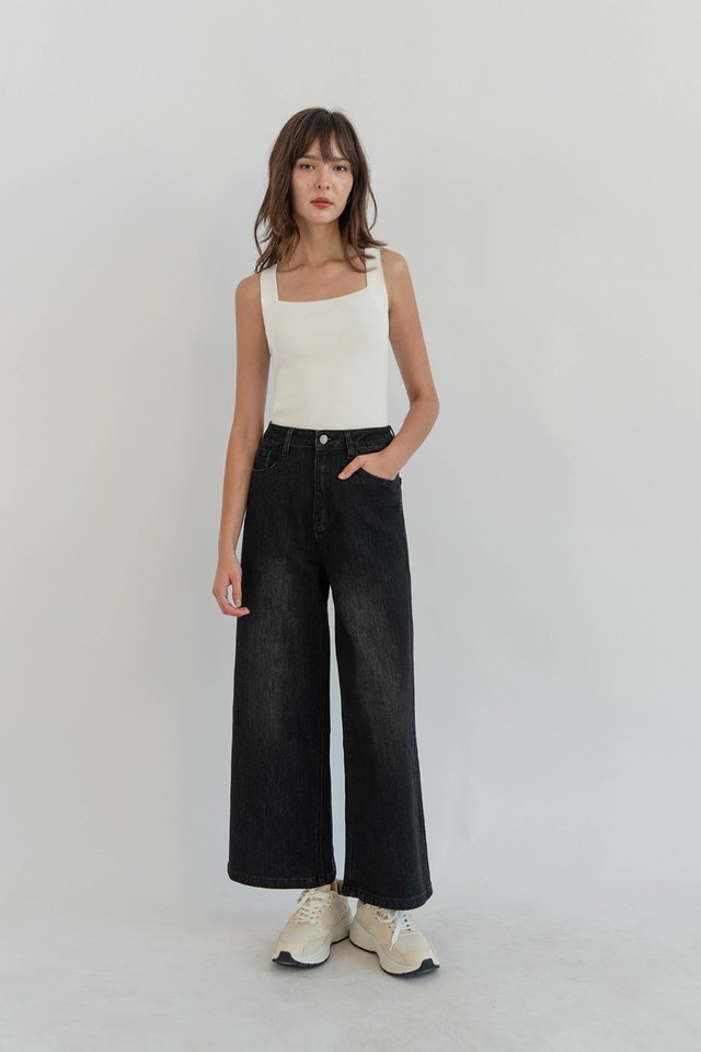 ABEL MIDRISE WIDE DENIM JEANS (REGULAR) WASHED BLACK