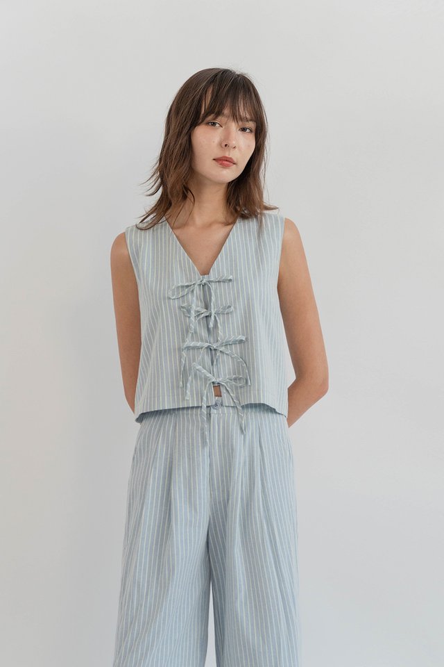 AIKI RIBBON TIE TOP STRIPED BLUE