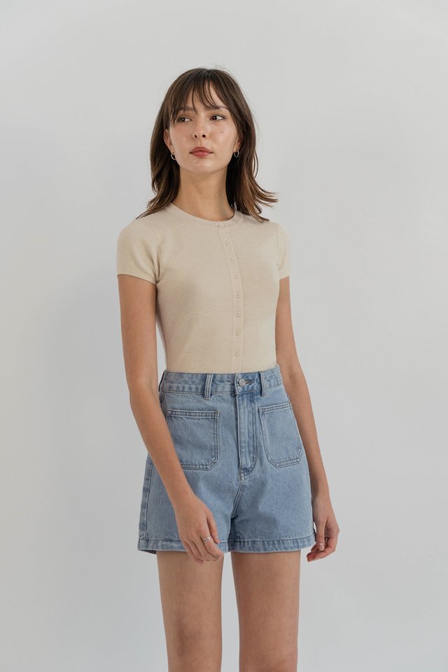 ELIZABETH CAPSLEEVE BUTTON KNIT TOP COCONUT