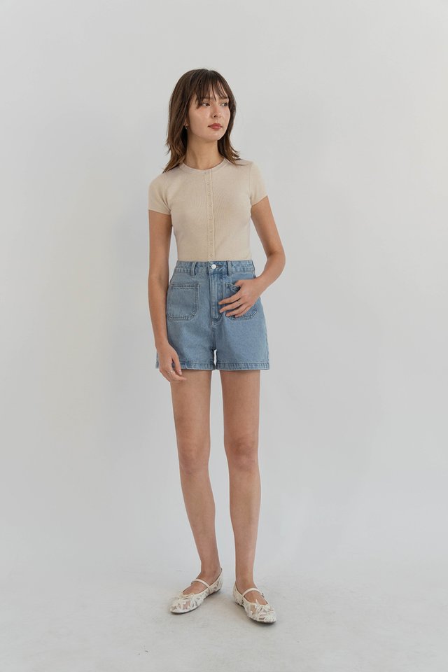 ELIZABETH CAPSLEEVE BUTTON KNIT TOP COCONUT