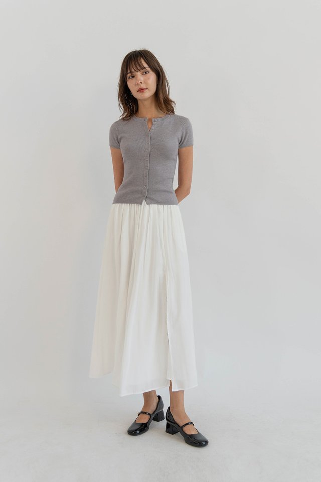 ELIZABETH CAPSLEEVE BUTTON KNIT TOP HEATHER GREY