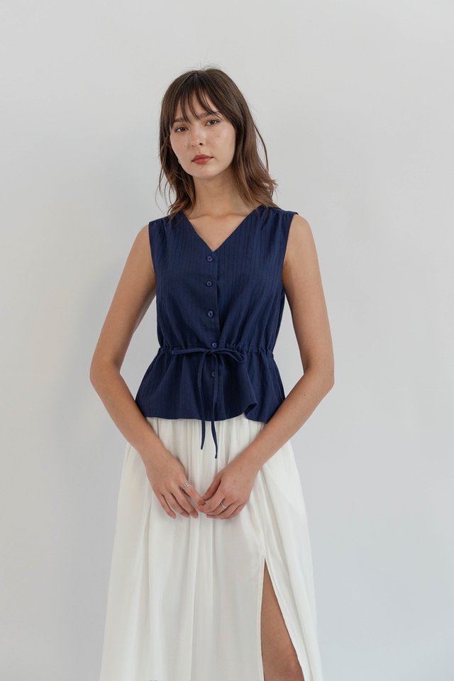HERA COTTON PEPLUM TOP NAVY