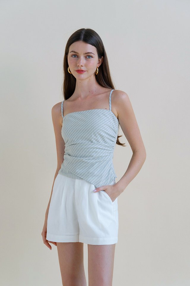 (PREORDER) RUMI LINEN ASYMMETRICAL TOP BLUE STRIPED