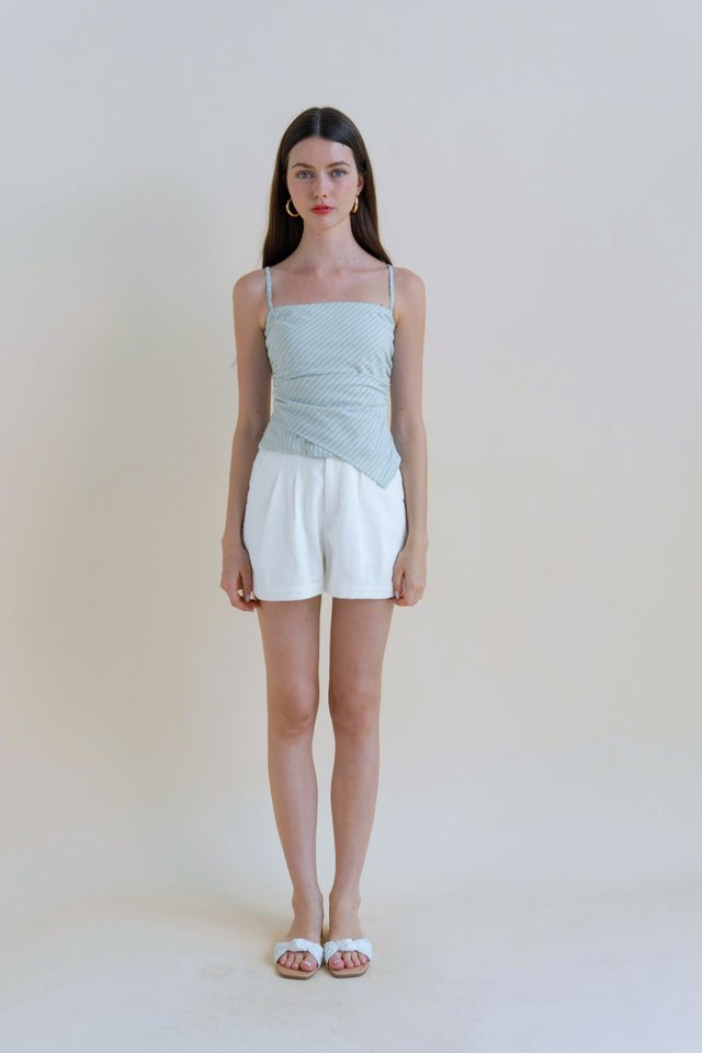 (PREORDER) RUMI LINEN ASYMMETRICAL TOP BLUE STRIPED