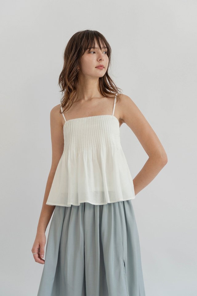 SANA PINTUCK LINEN CAMISOLE TOP WHITE