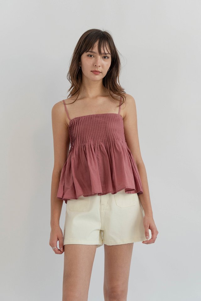 SANA PINTUCK LINEN CAMISOLE TOP PINK
