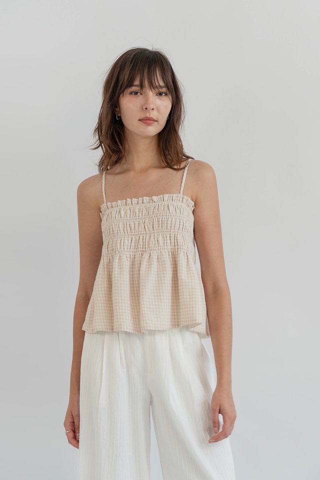 TALLULA GINGHAM BABYDOLL TOP NUDE