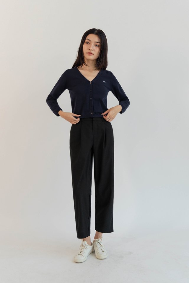 ALIYA RIBBON EMBROIDERY CARDIGAN TOP NAVY