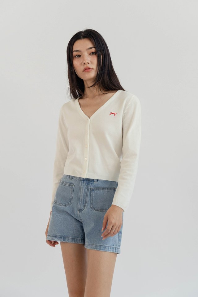 ALIYA RIBBON EMBROIDERY CARDIGAN TOP OFF WHITE