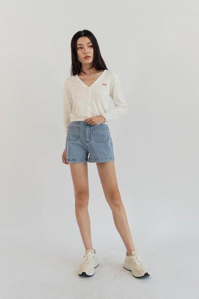 ALIYA RIBBON EMBROIDERY CARDIGAN TOP OFF WHITE