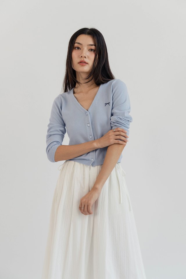 ALIYA RIBBON EMBROIDERY CARDIGAN TOP SKY