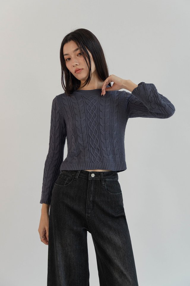 BETTY FLARE SLEEVE PULLOVER STEEL