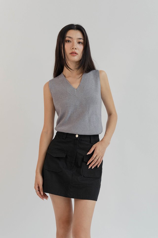COLEEN SWEATER VEST TOP HEATHER GREY