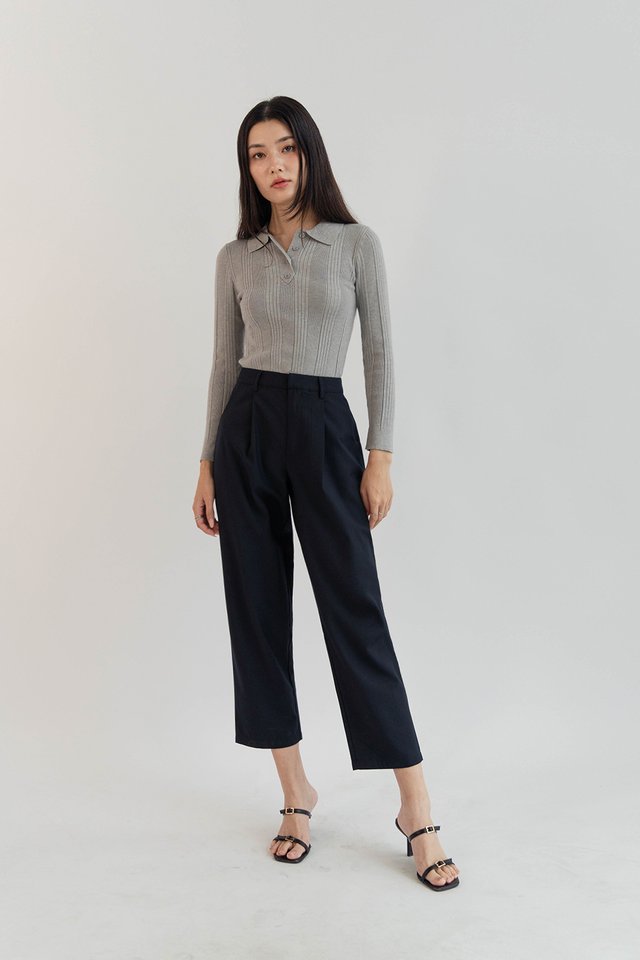 CRUZ LONG SLEEVE POLO KNIT TOP HEATHER