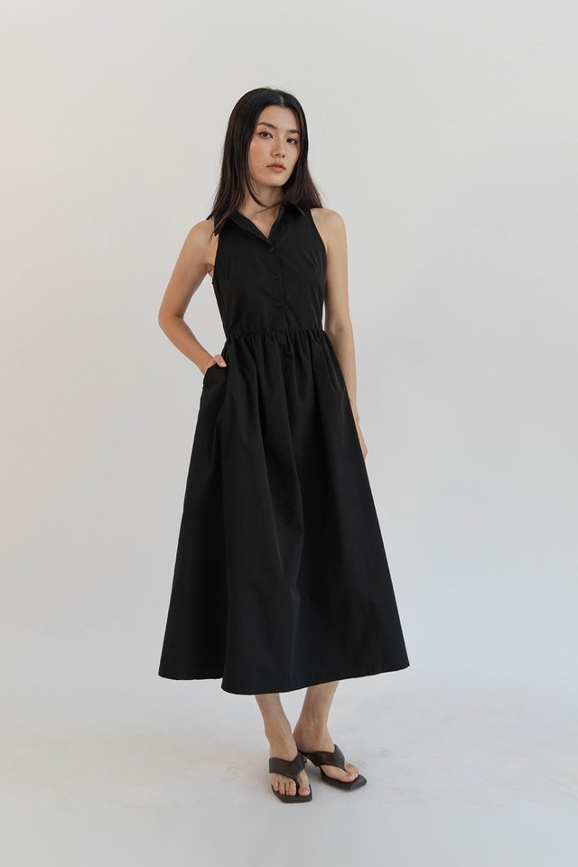 DEBRA BUTTON SHIRT DRESS BLACK
