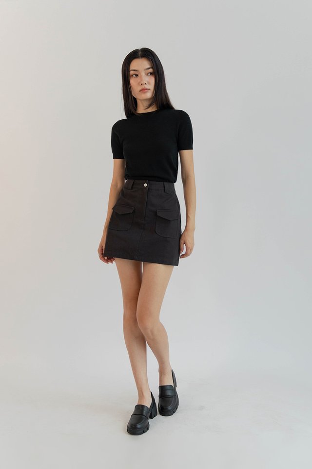 DENISE SHORT SLEEVE KNIT TOP BLACK