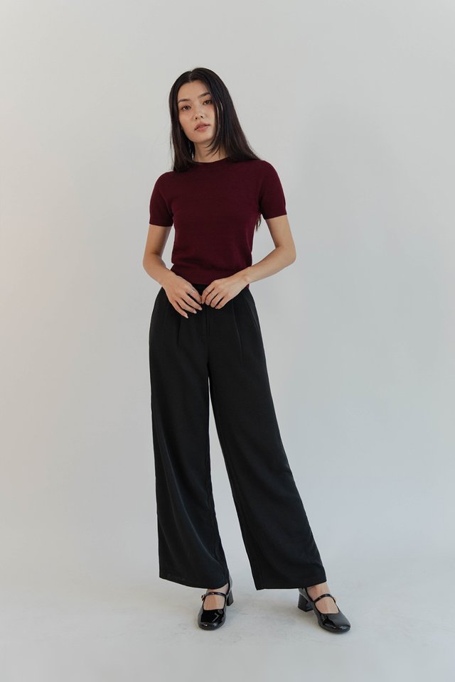 DENISE SHORT SLEEVE KNIT TOP BURGUNDY