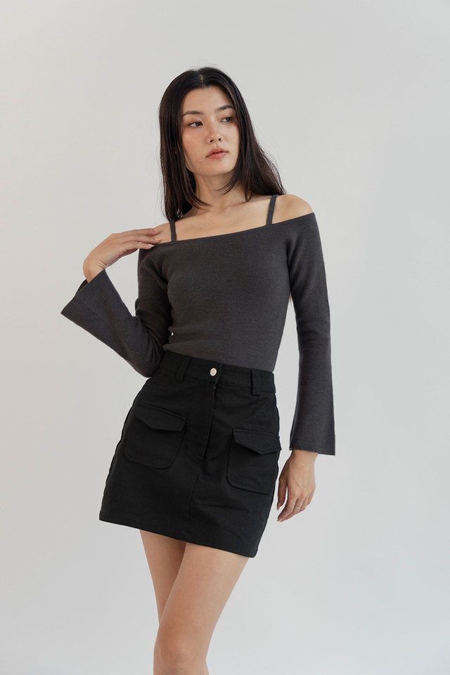 ESME COLD SHOULDER KNIT TOP SLATE