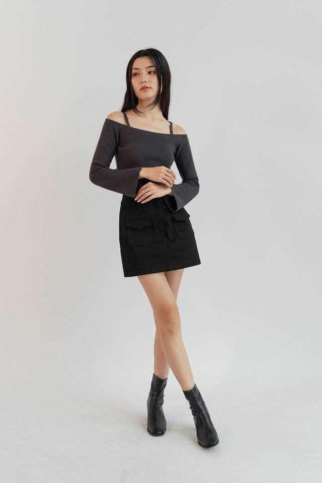 ESME COLD SHOULDER KNIT TOP SLATE
