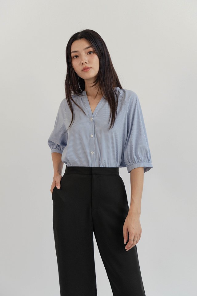 MAISIE BALLOON SLEEVE BLOUSON STRIPED DARK BLUE