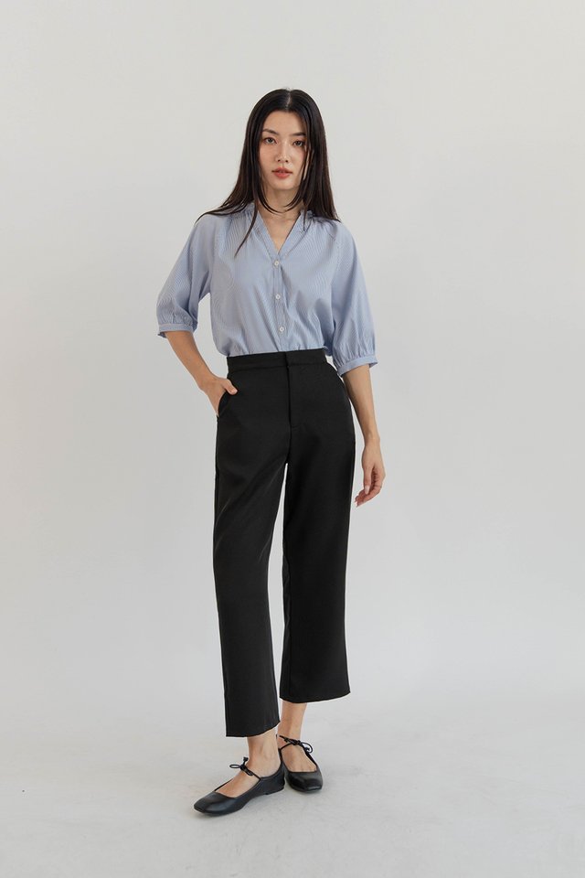 MAISIE BALLOON SLEEVE BLOUSON STRIPED DARK BLUE