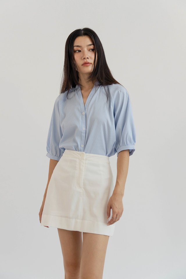 MAISIE BALLOON SLEEVE BLOUSON STRIPED LIGHT BLUE