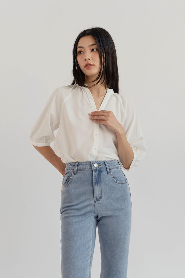 MAISIE BALLOON SLEEVE BLOUSON WHITE