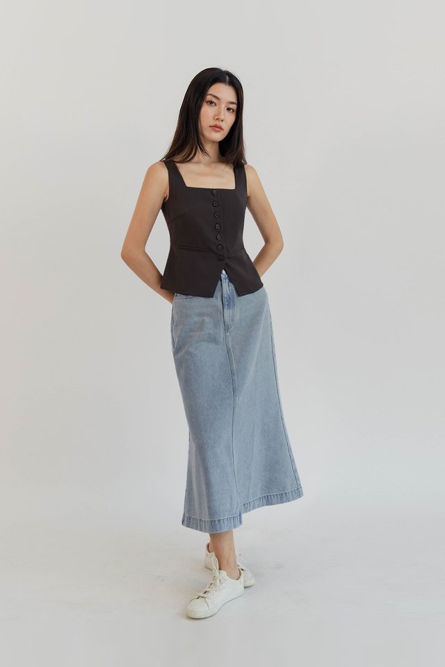 NATALIA FLARE DENIM SKIRT MIDWASH