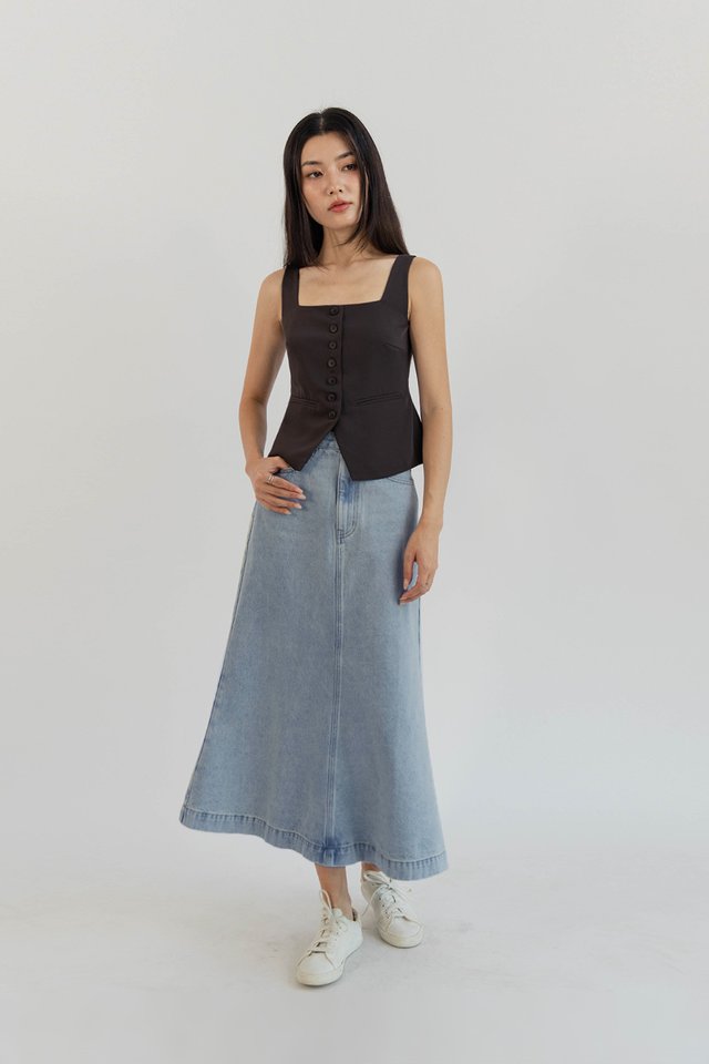 NATALIA FLARE DENIM SKIRT MIDWASH