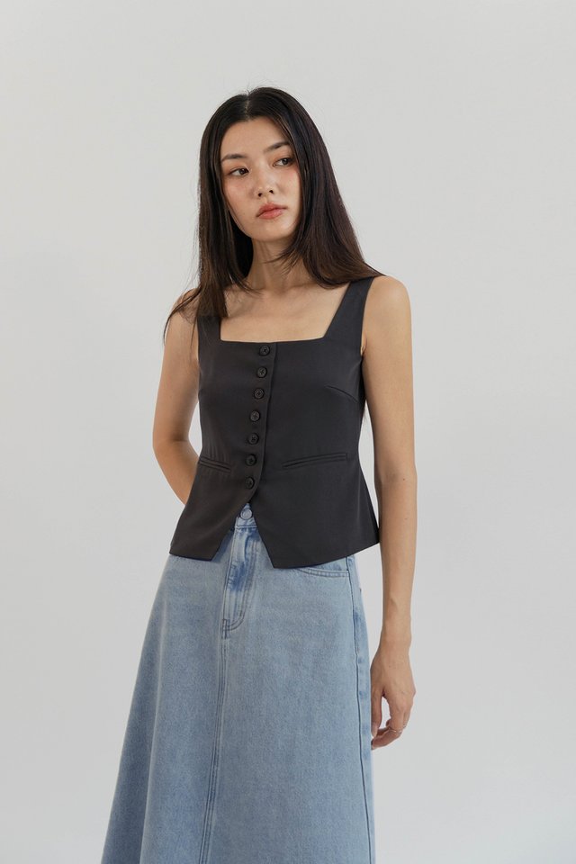 ZELLA VEST TOP CHARCOAL