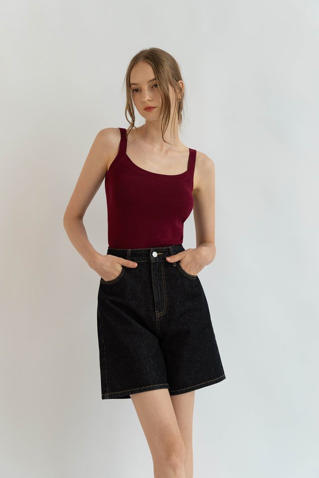 AMANDA PADDED KNIT CAMISOLE TOP BURGUNDY