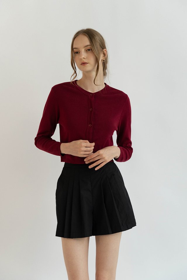 ARISA ROUND NECK CARDIGAN BURGUNDY