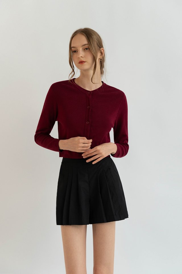 ARISA ROUND NECK CARDIGAN BURGUNDY