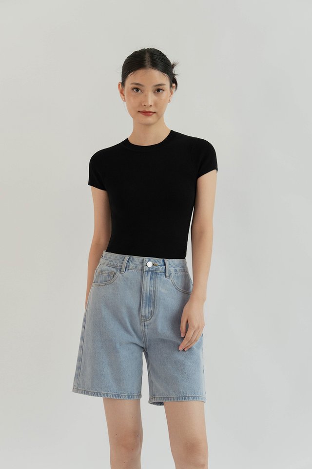 BETH CAPSLEEVE HIGH NECK KNIT TOP BLACK