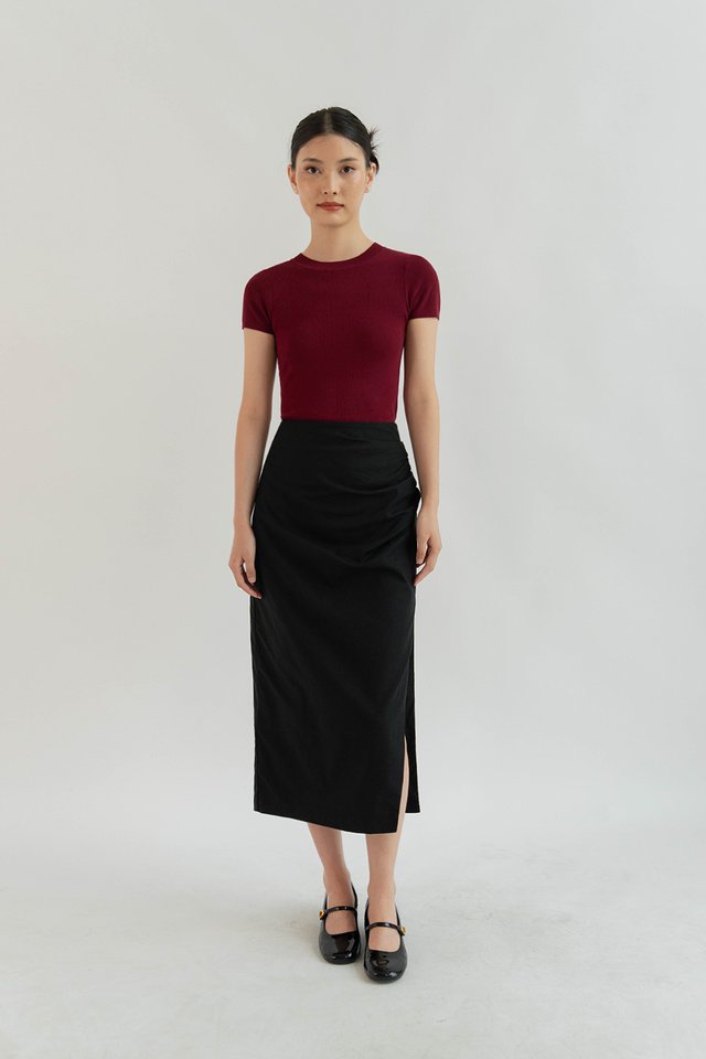 BETH CAPSLEEVE HIGH NECK KNIT TOP MERLOT