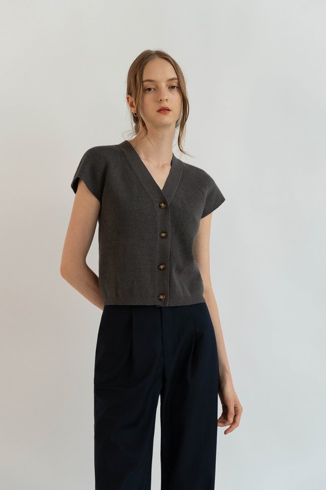BRONTE KNIT BUTTON TOP SLATE