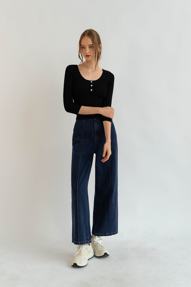 SARAH HENLEY KNIT TOP (PADDED) BLACK