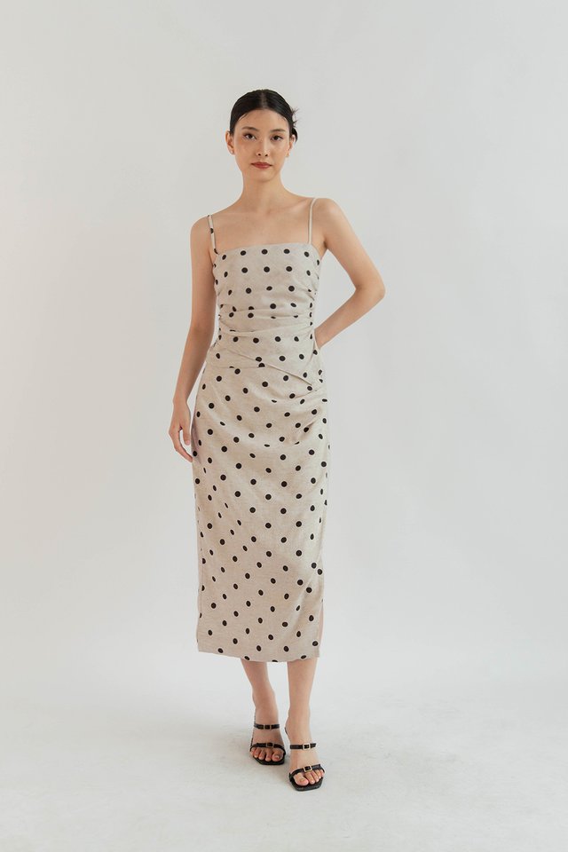 YARA RUCHED LINEN SKIRT POLKA