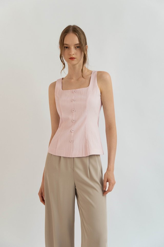 ALEGRA BUTTON VEST TOP PINK SHEILA