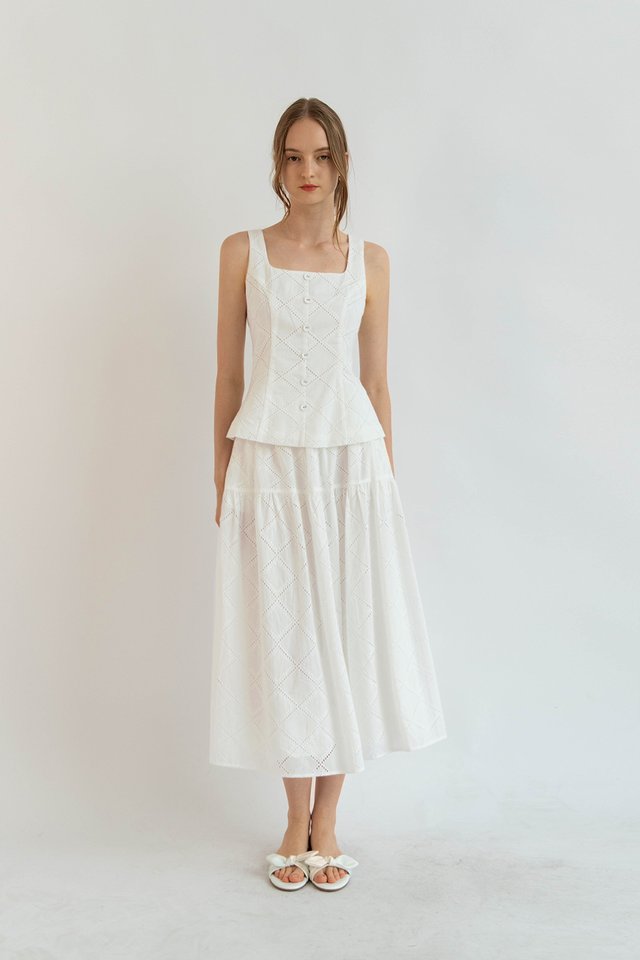 ALEGRA BUTTON VEST TOP WHITE EYELET