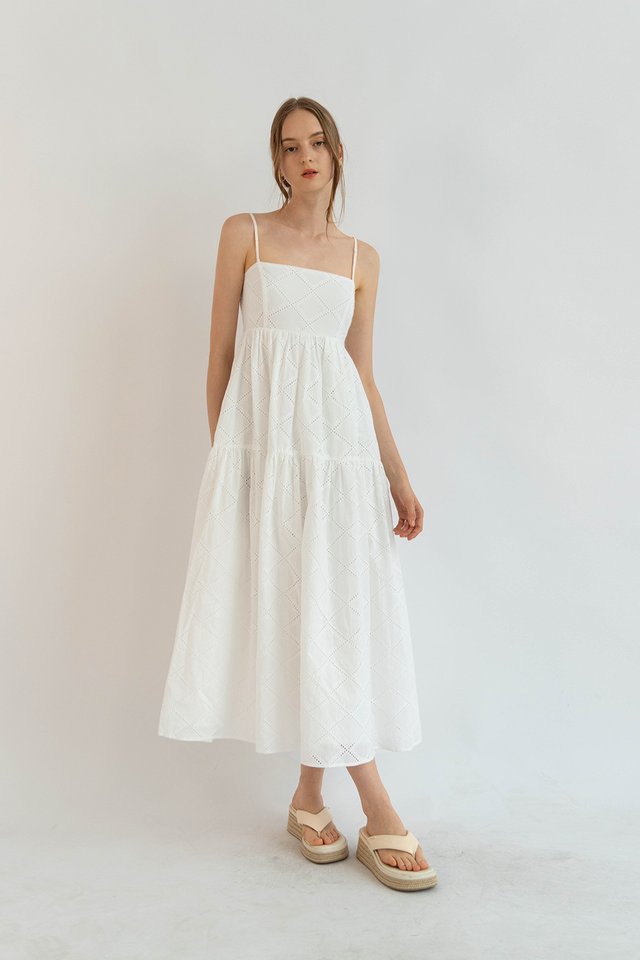 MAYBELLE TIER DRESS WHITE EYELET