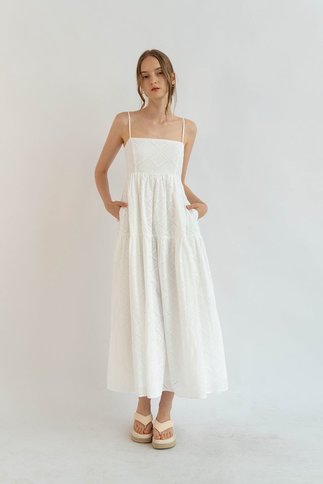 MAYBELLE TIER DRESS WHITE EYELET