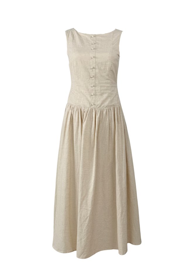 MEADOW BUTTON LINEN DRESS SAND